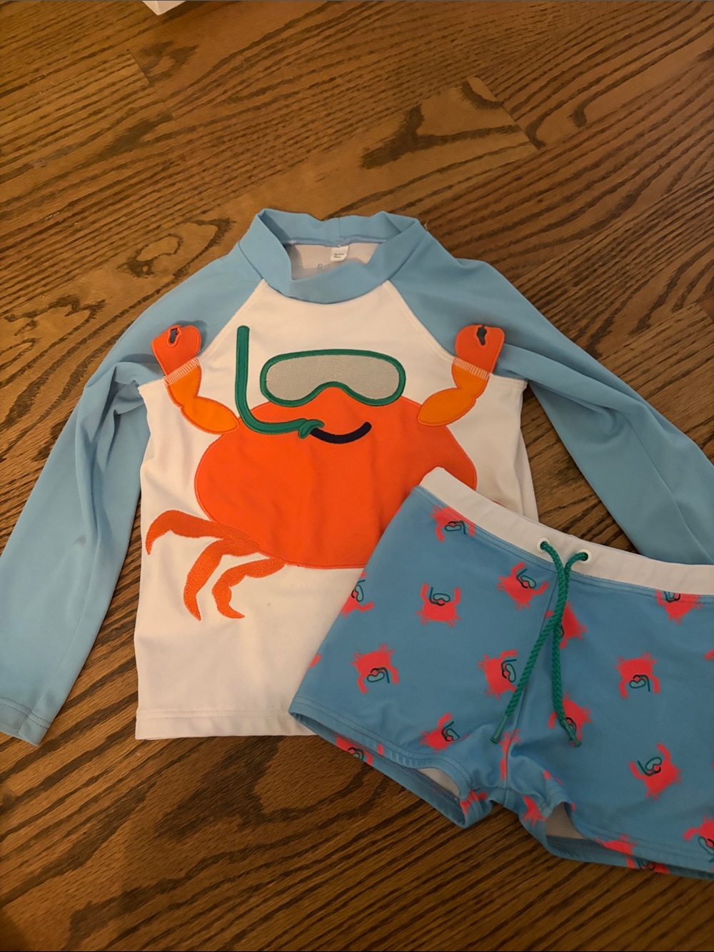 Baby Boden Blue & Orange Crab Rashguard Swim Set
